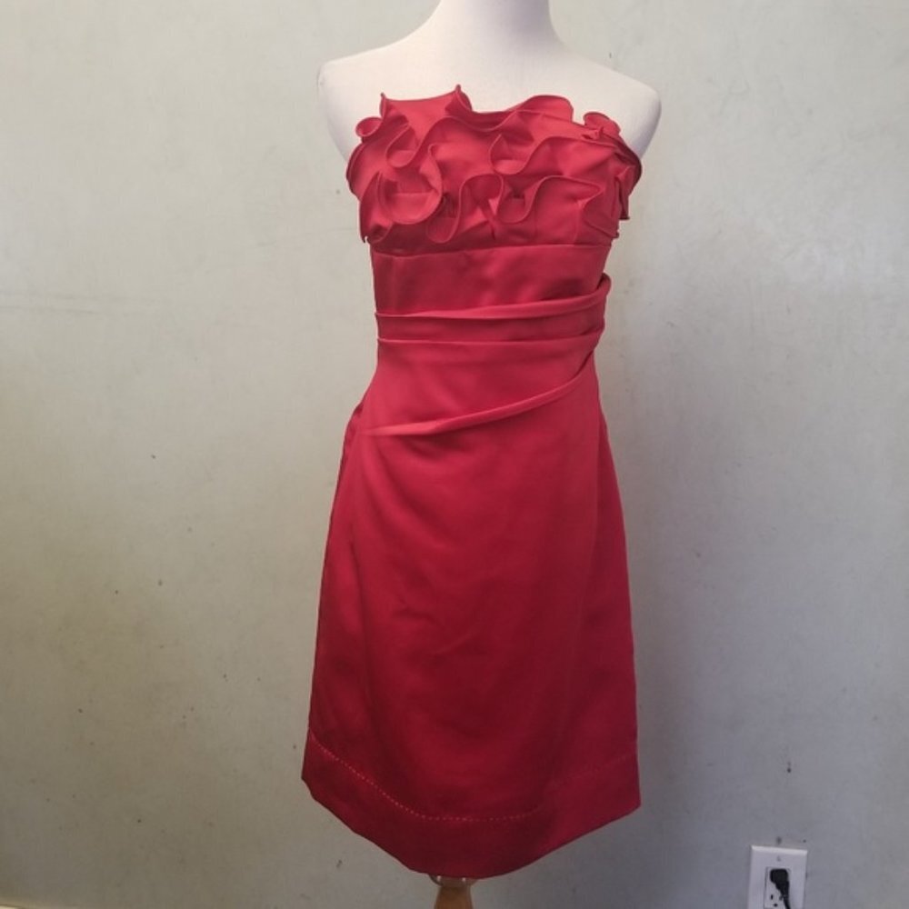 NWT Phoebe Couture Red ruffled tube top dress women's size 4 (269) - Picture 6 of 8